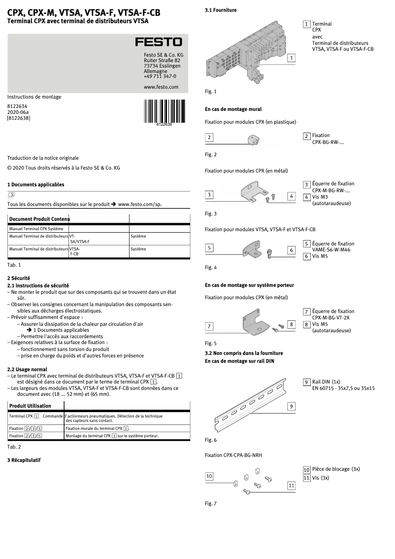 Page 1 de la notice Instructions / montage Festo VTSA-F-CB