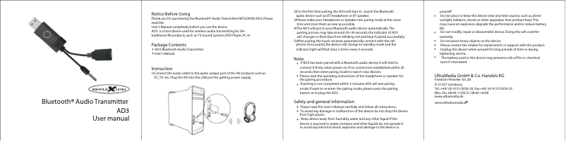 Page 1 de la notice Manuel utilisateur Reflexion AD3N