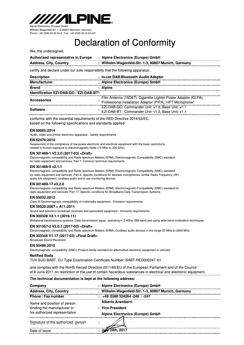 Page n°1 - Manuel utilisateur Alpine EZI-DAB-GO