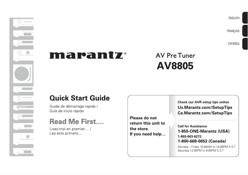Page 1 de la notice Guide de démarrage rapide Marantz AV8805