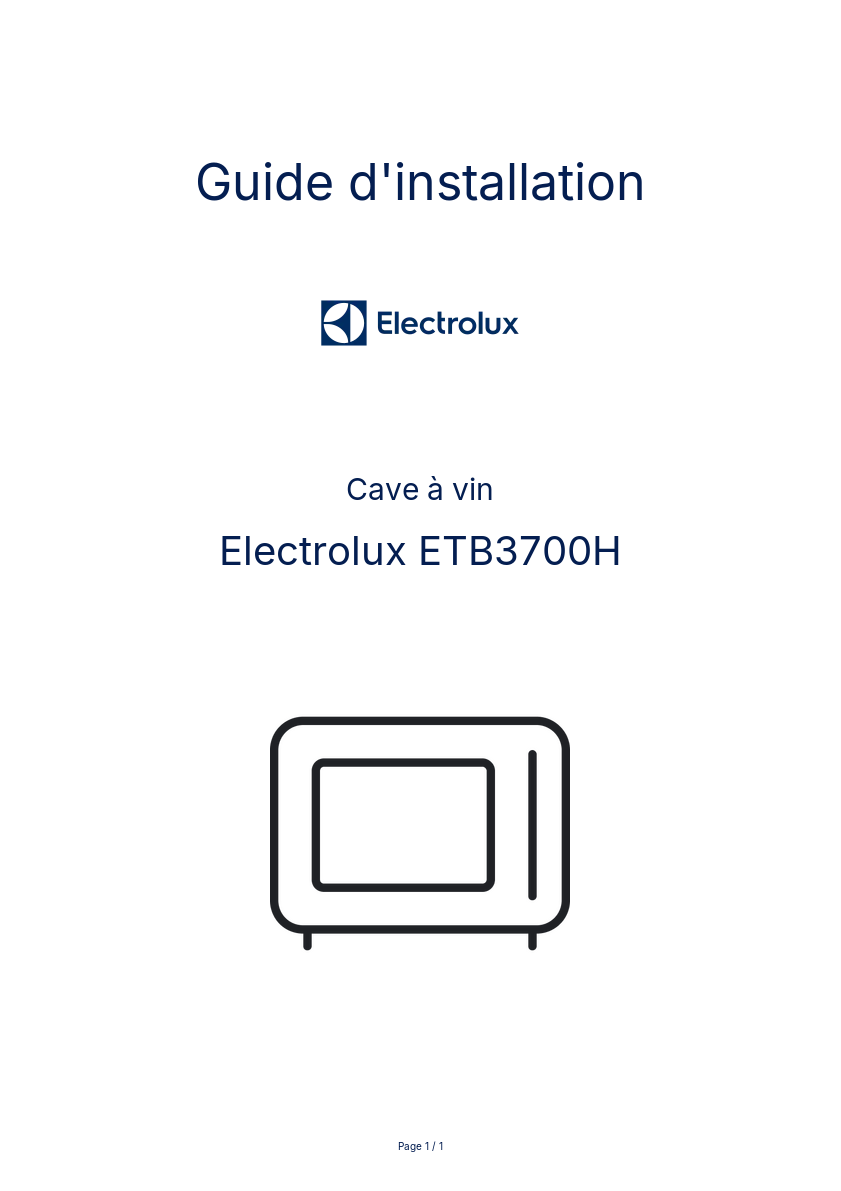 Page n°1 - Guide d'installation Electrolux ETB3700H