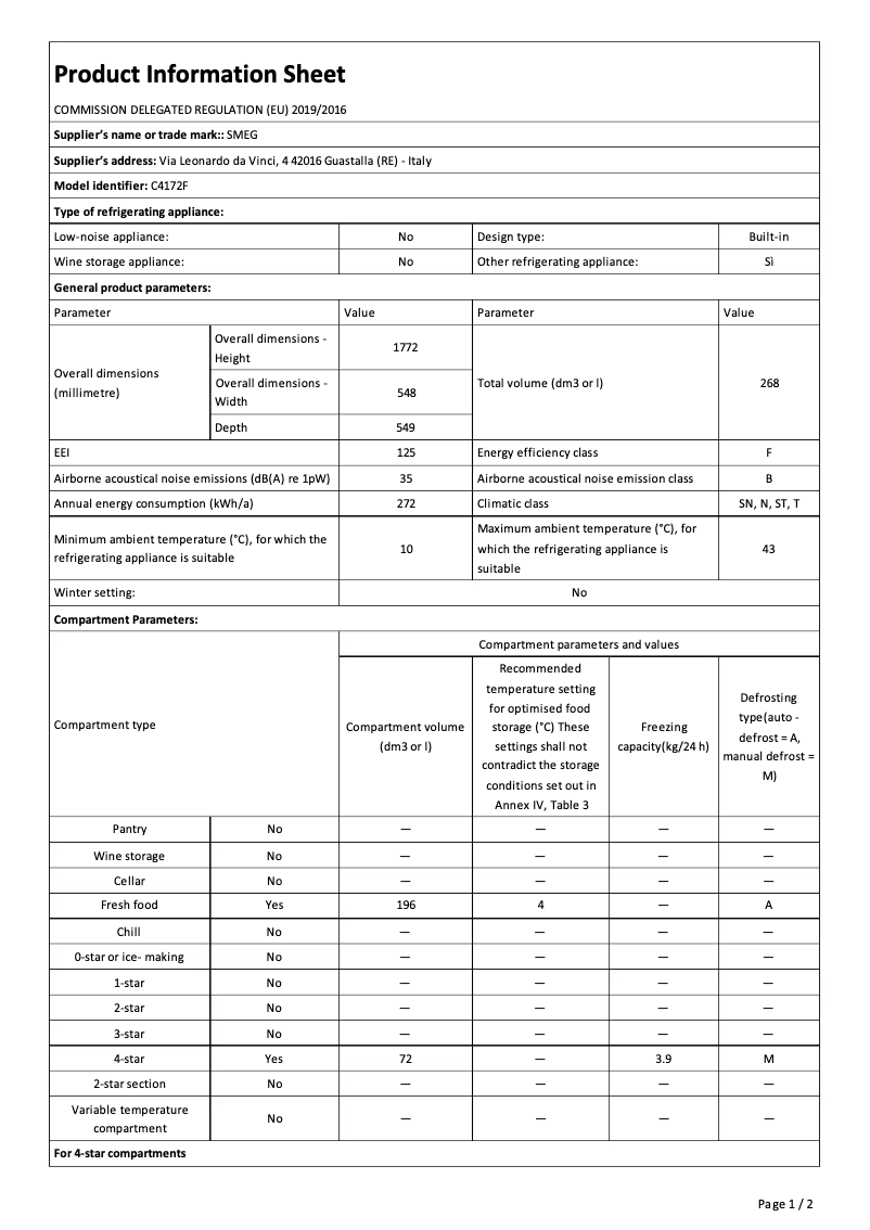 Page 1 de la notice Brochure Smeg C4172F