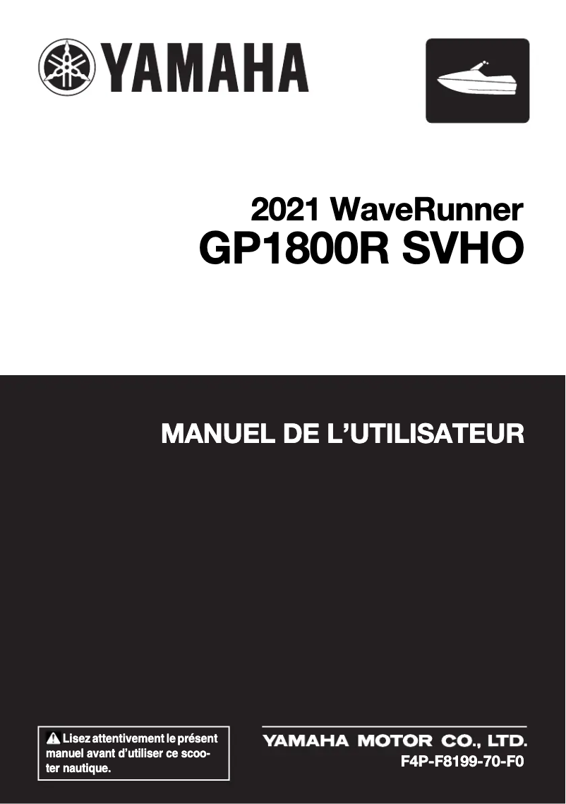 Page n°1 - Manuel utilisateur Yamaha WaveRunner GP1800R SVHO (2021)