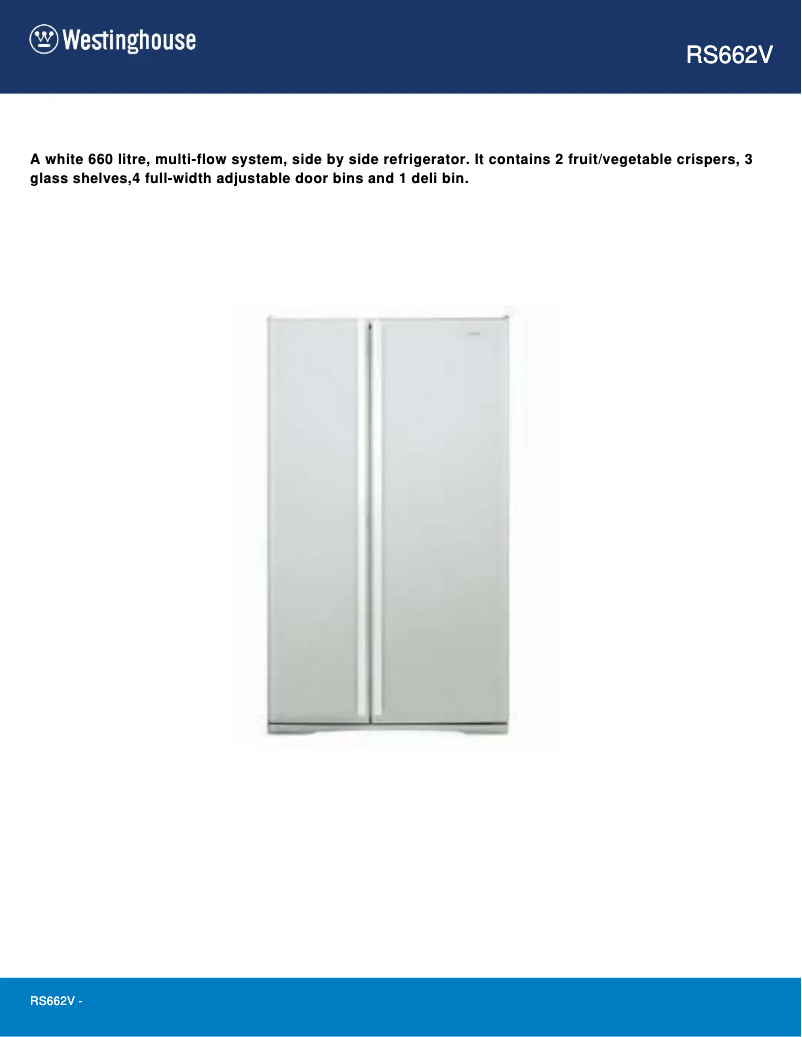 Page 1 de la notice Fiche technique Westinghouse RS662V