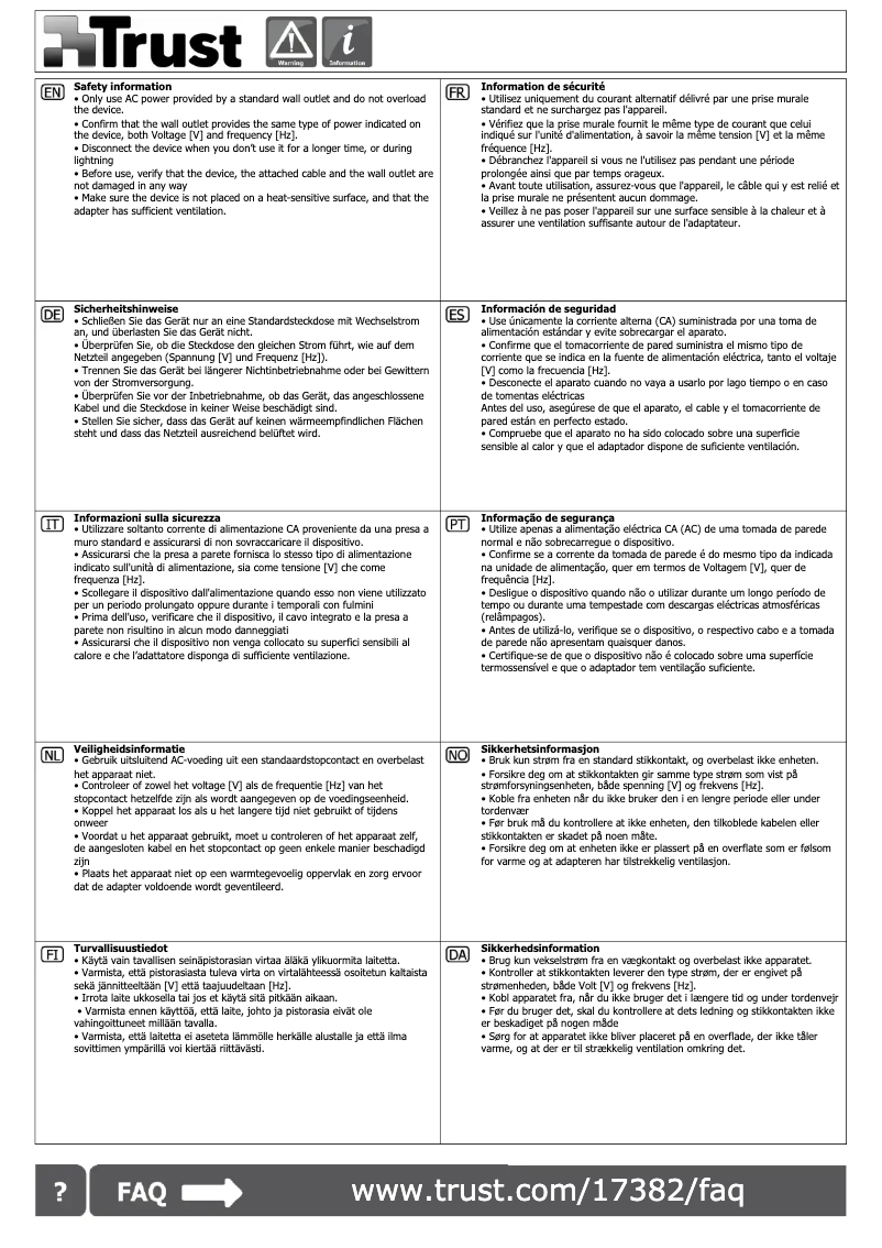 Page 1 de la notice Manuel utilisateur Trust Micro-USB Wall