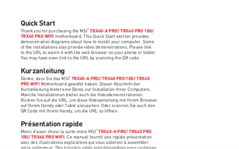 Page n°1 - Manuel utilisateur MSI TRX40 PRO 10G