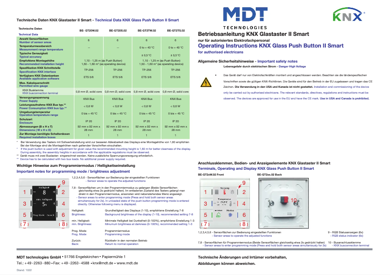 Page 1 de la notice Manuel utilisateur MDT BE-GT20S.02