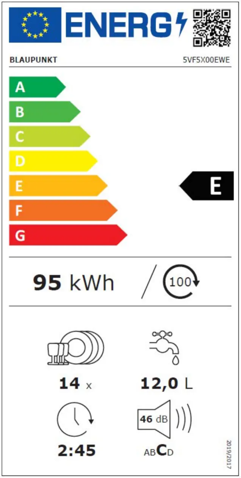 Page 1 de la notice Label énergétique Blaupunkt 5VF5X00EWE