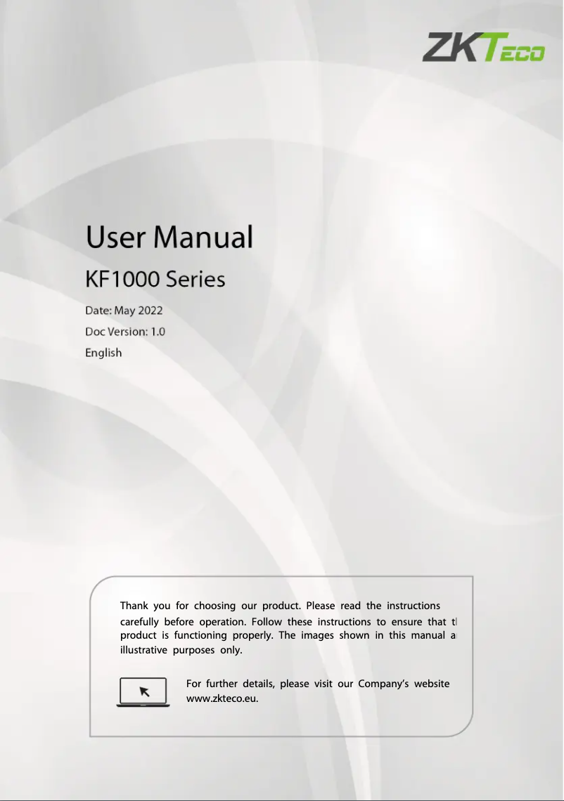 Page 1 de la notice Manuel utilisateur ZKTeco KF1100