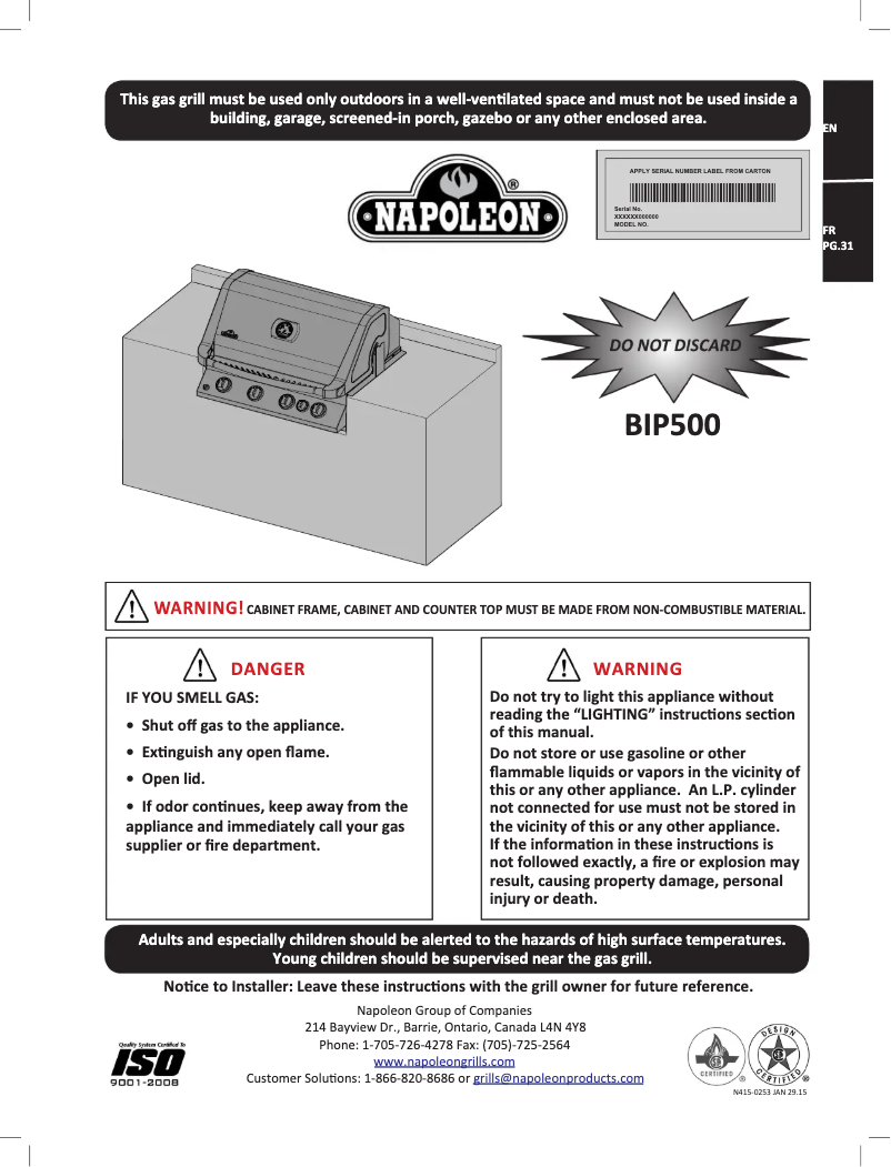 Page n°1 - Manuel utilisateur Napoleon BIPRO500RBN-2