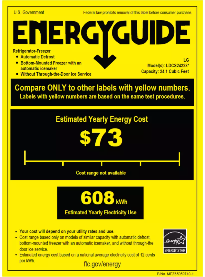 Page 1 de la notice Label énergétique LG LDCS24223