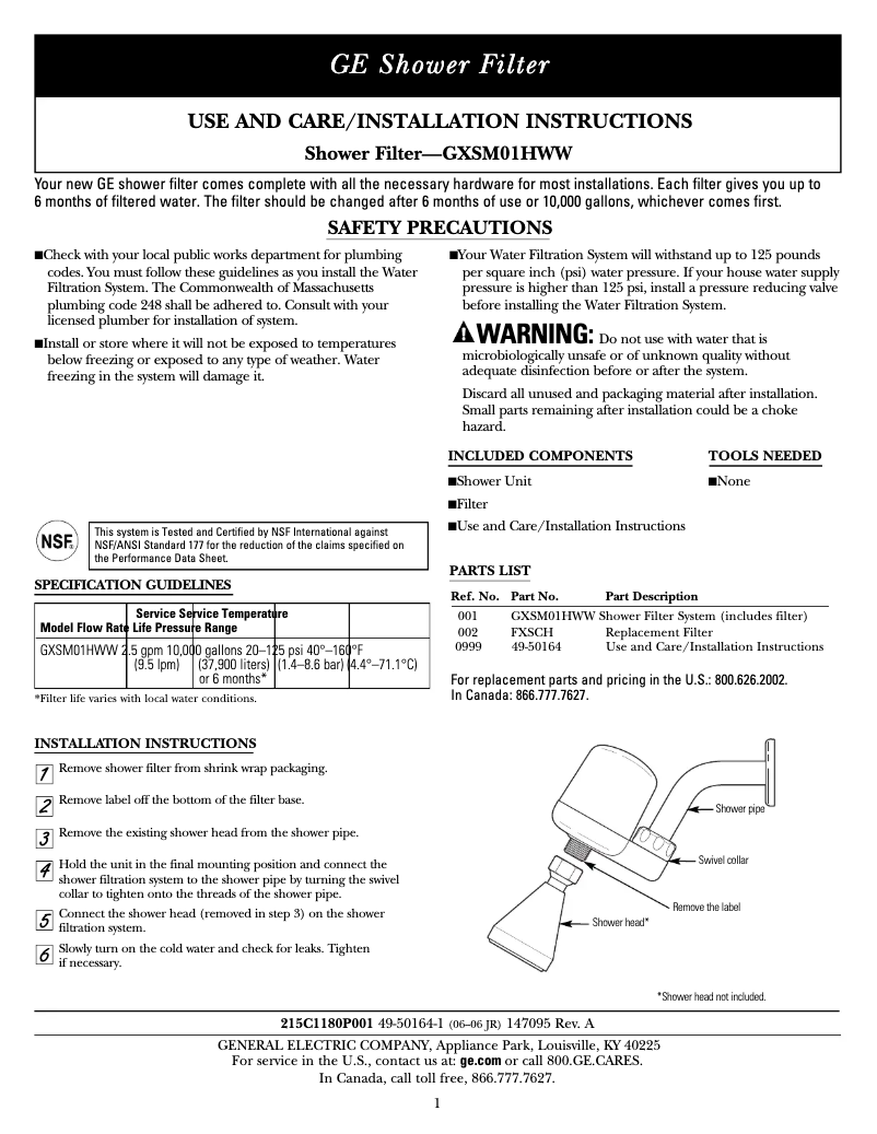 Page n°1 - Manuel utilisateur GE GXSM01HWW