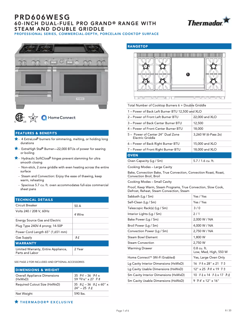 Page n°1 - Fiche technique Thermador PRD606WESG