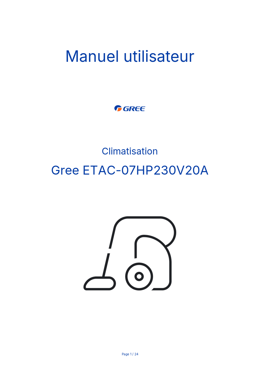 Page n°1 - Manuel utilisateur Gree ETAC-07HP230V20A