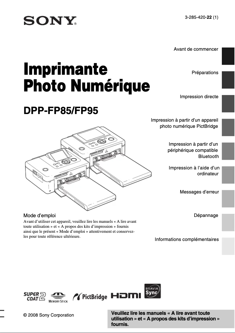 Image de la première page du manuel de l'appareil DPP-FP85