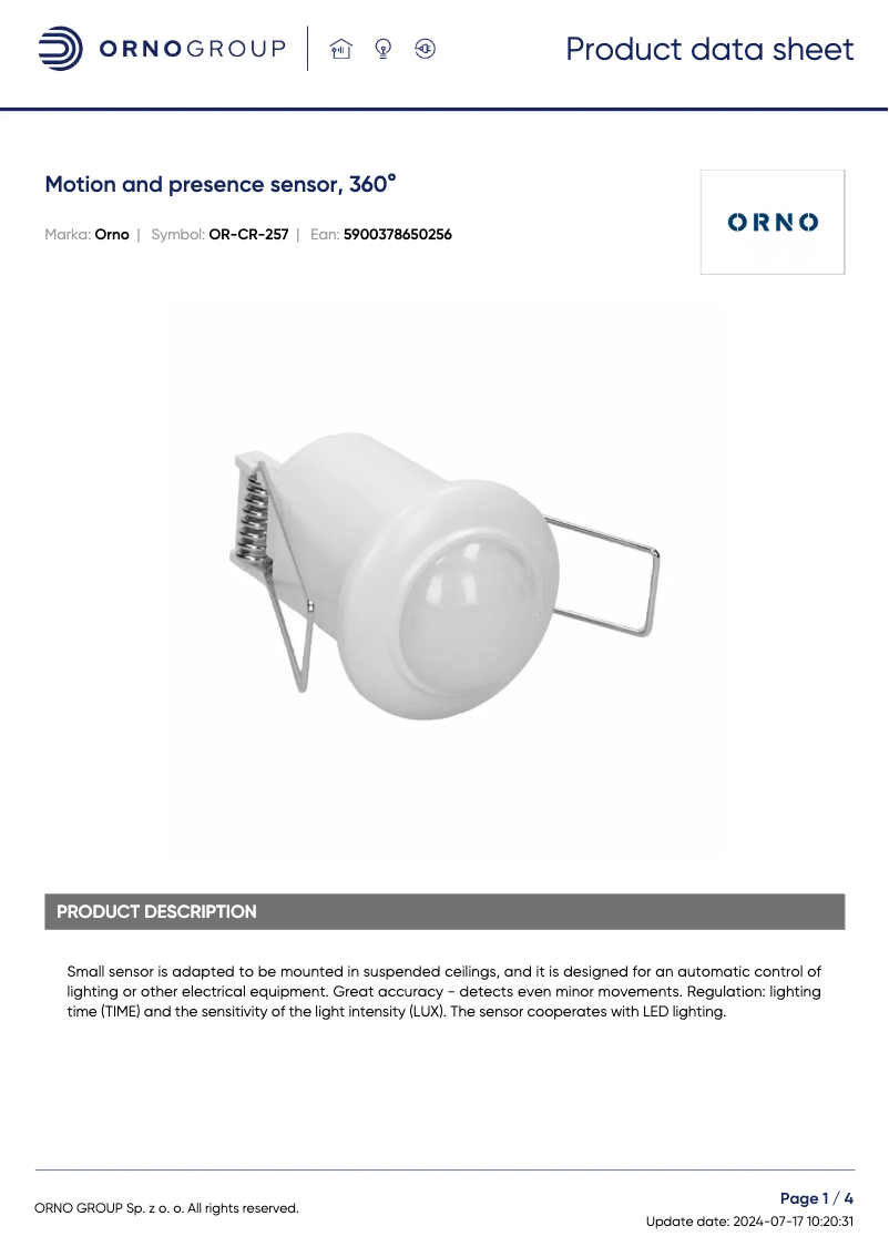 Página 1 del manual Ficha técnica ORNO OR-CR-257