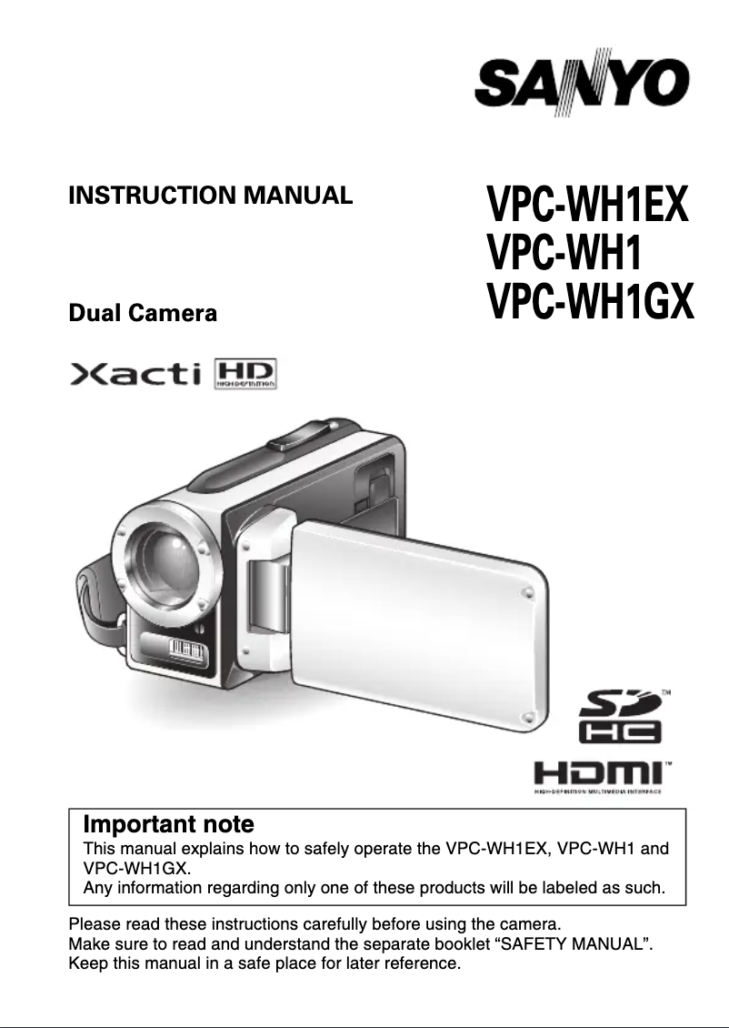 Image de la première page du manuel de l'appareil Xacti VPC-WH1EX