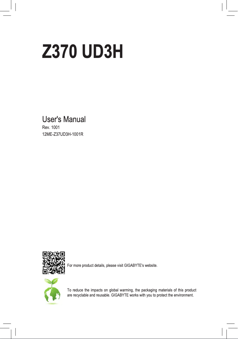 Page 1 de la notice Manuel utilisateur Gigabyte Z370 UD3H