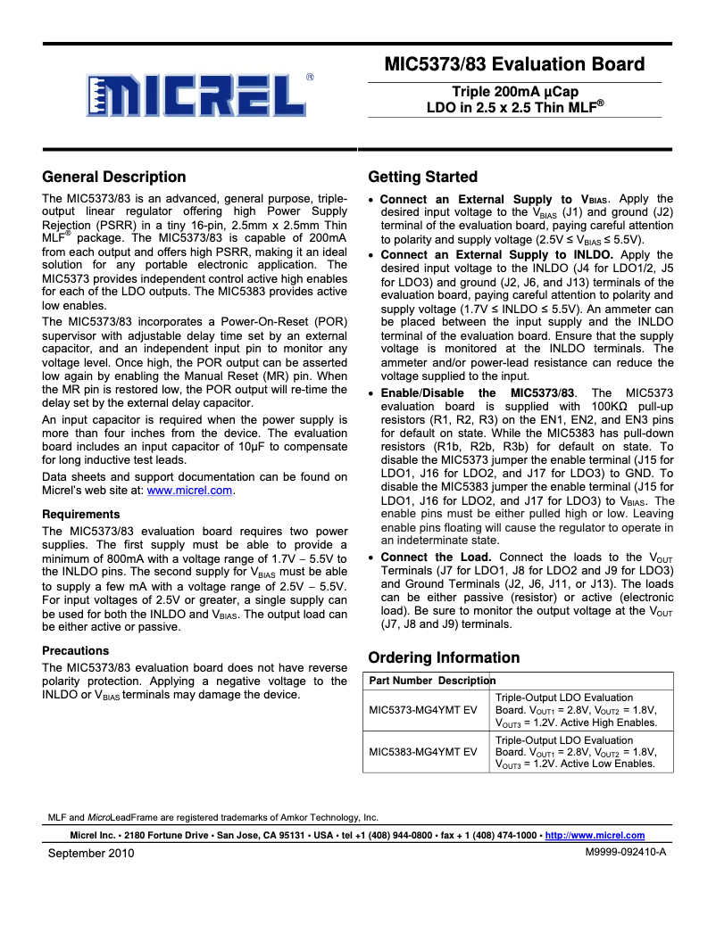 Page 1 de la notice Manuel utilisateur Microchip MIC5373/83