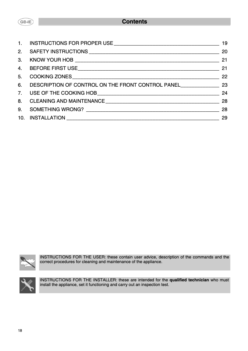 Page 1 de la notice Manuel utilisateur Smeg SE2312TC