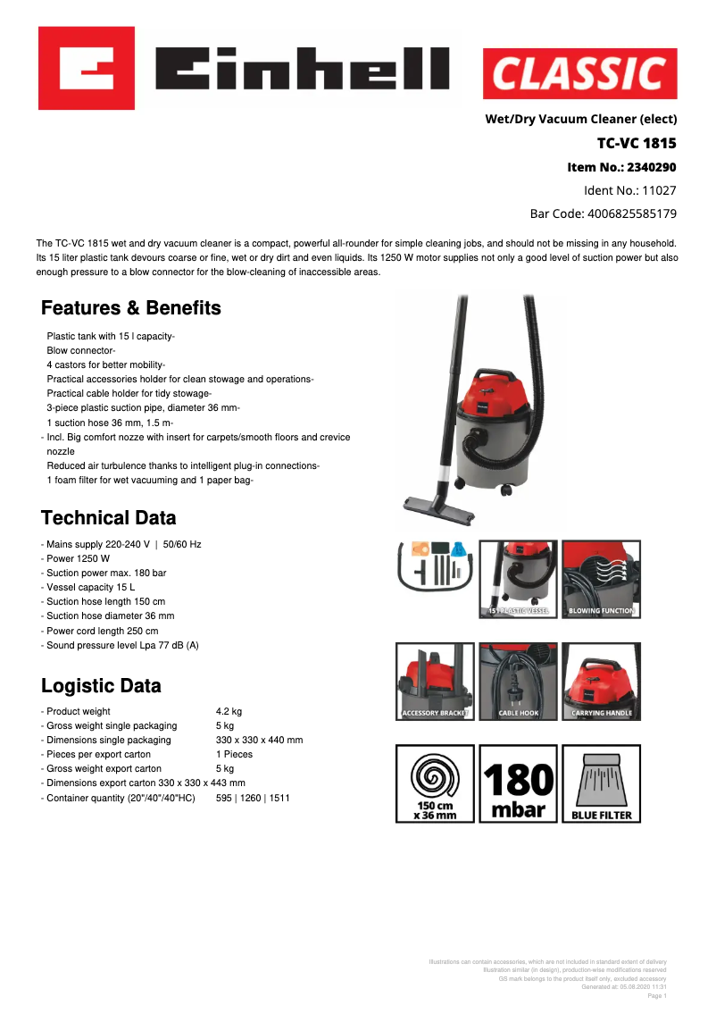 Imagen de la primera página del manual del dispositivo TC-VC 1815