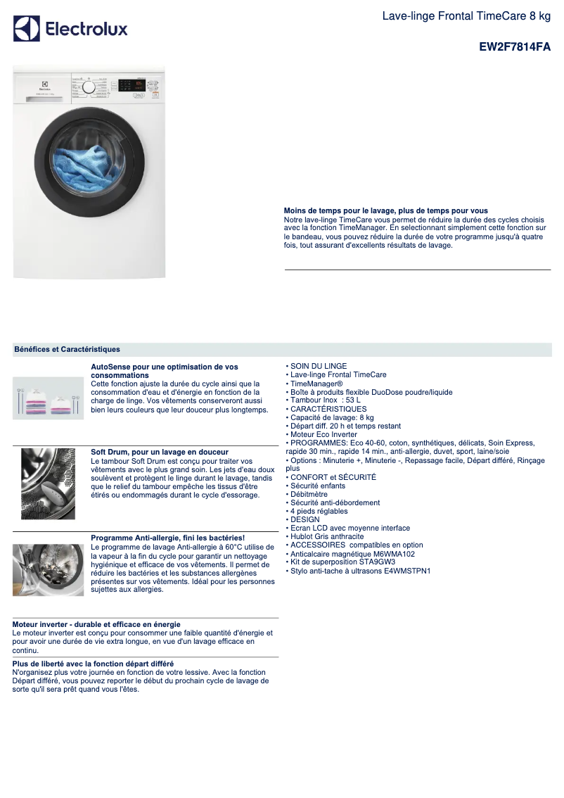 Page n°1 - Fiche technique Electrolux EW2F7814FA