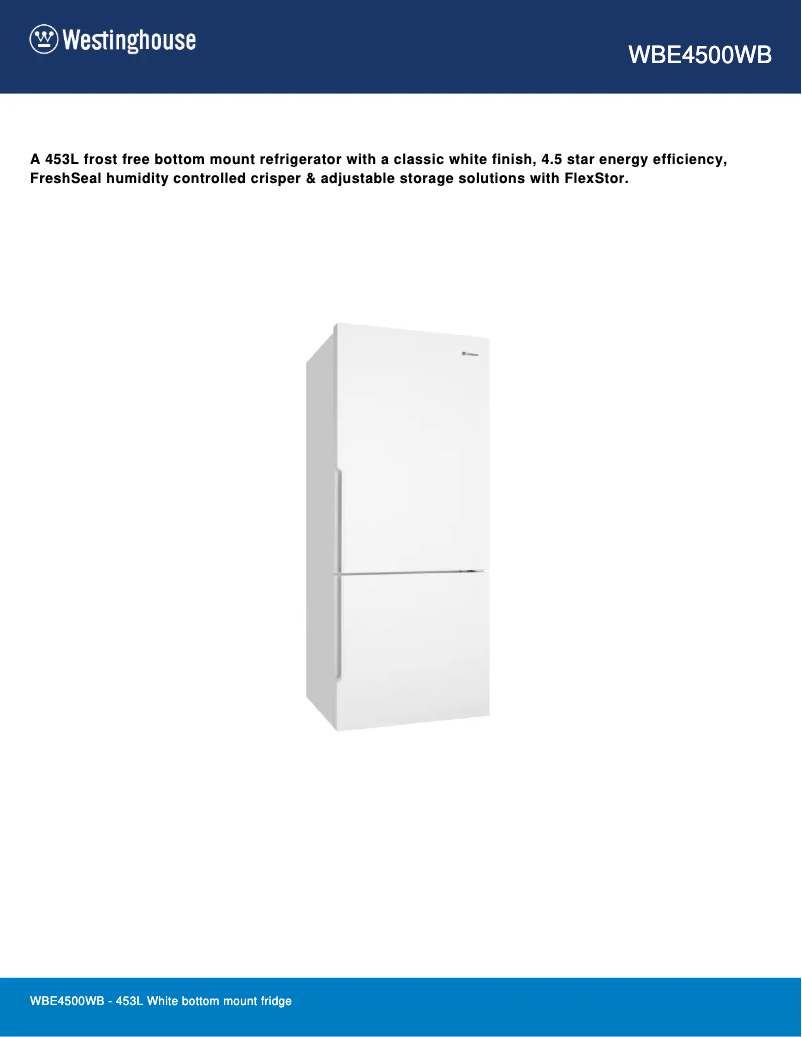 Page 1 de la notice Fiche technique Westinghouse WBE4500WB