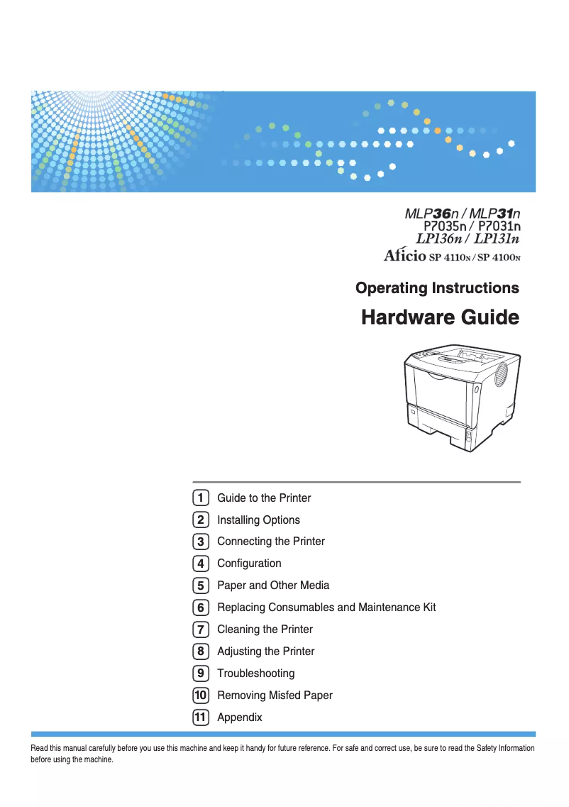 Image de la première page du manuel de l'appareil Aficio SP 4100N