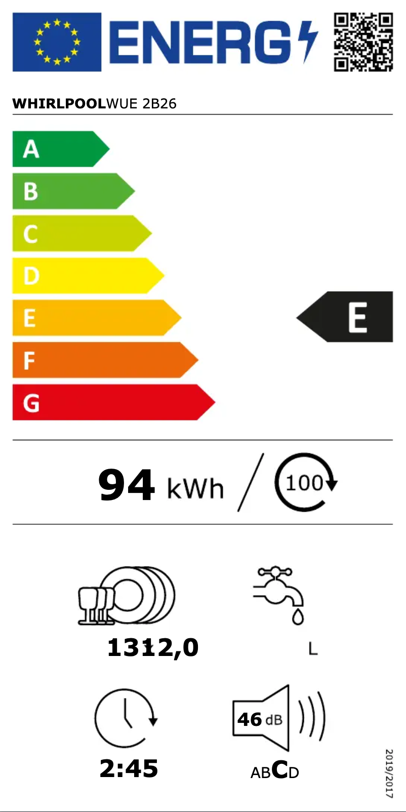 Página 1 del manual Etiqueta energética Whirlpool WUE 2B26