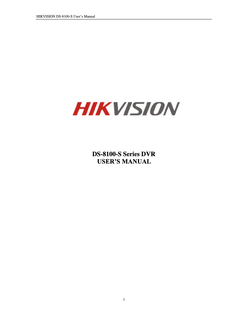 Page n°1 - Manuel utilisateur Hikvision DS-8108HDI-S