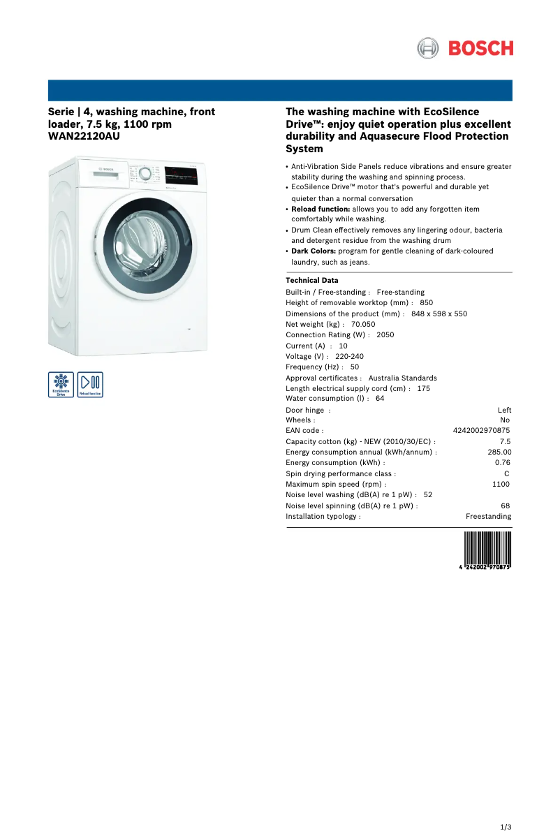 Image de la première page du manuel de l'appareil WAN22120AU