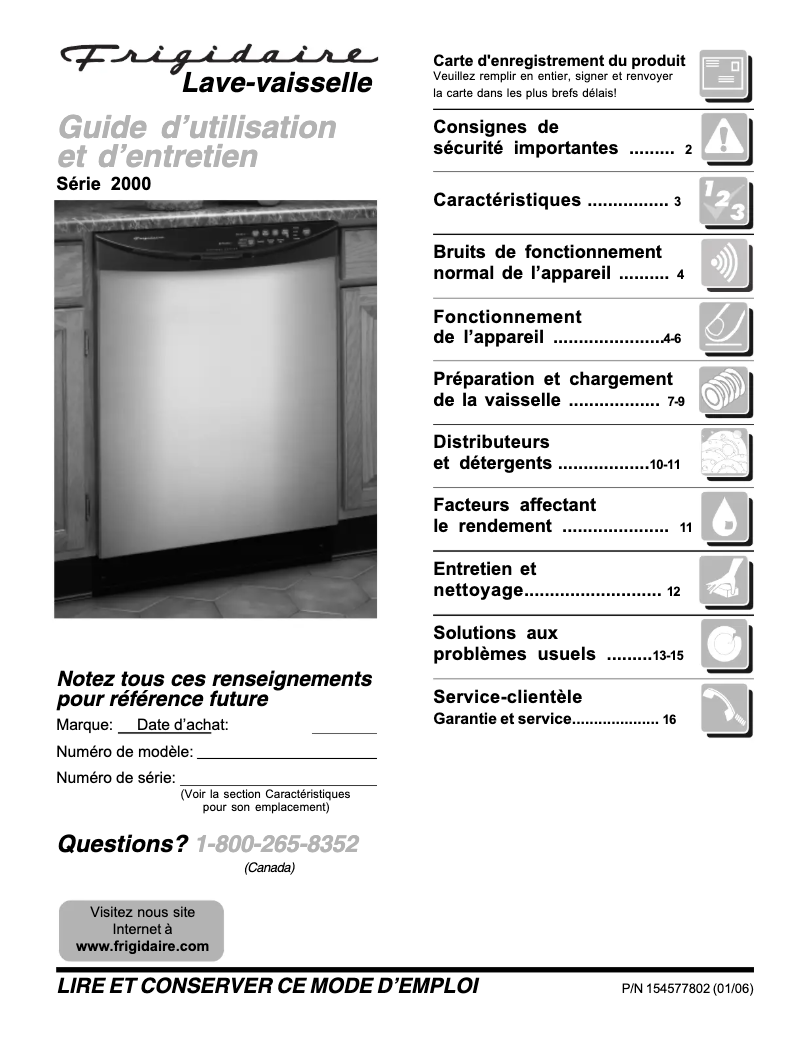Page n°1 - Manuel utilisateur Frigidaire FDB2000RFS
