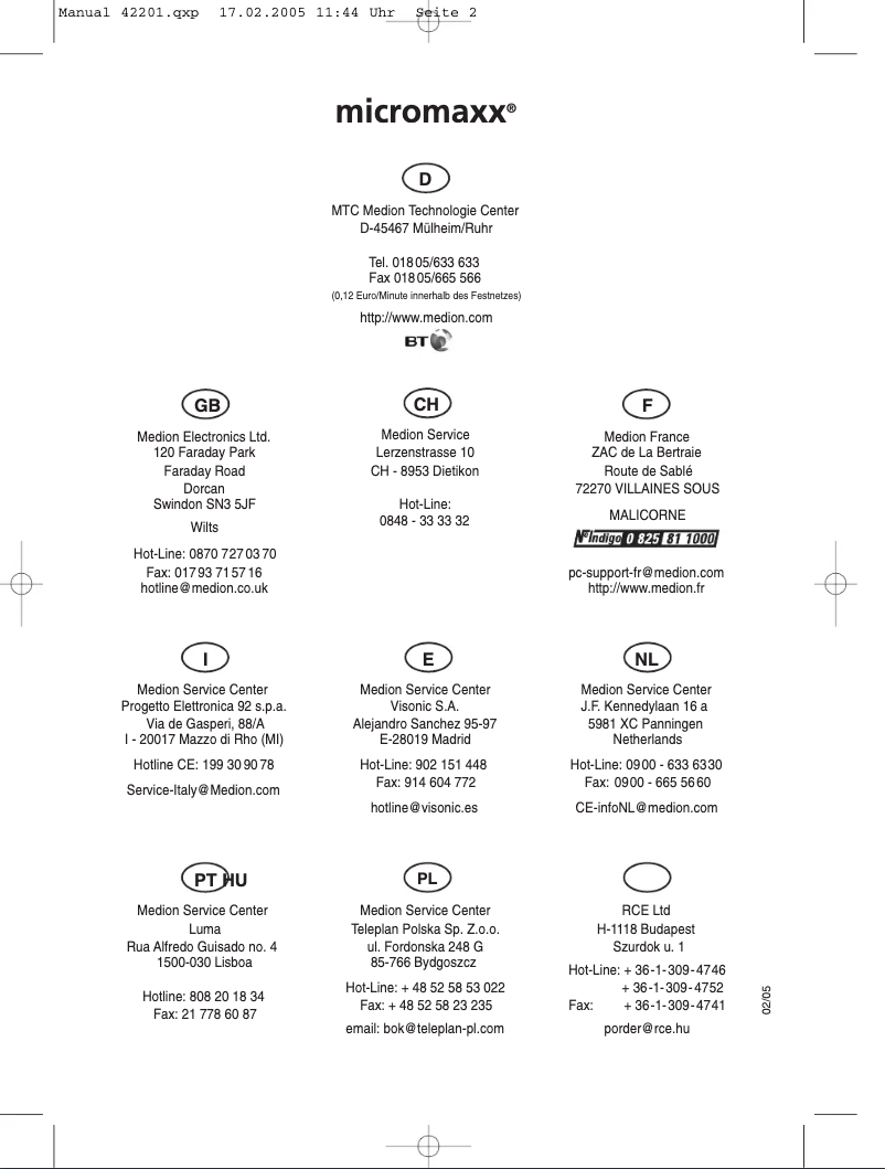 Page 1 de la notice Manuel utilisateur Micromaxx MM 42201