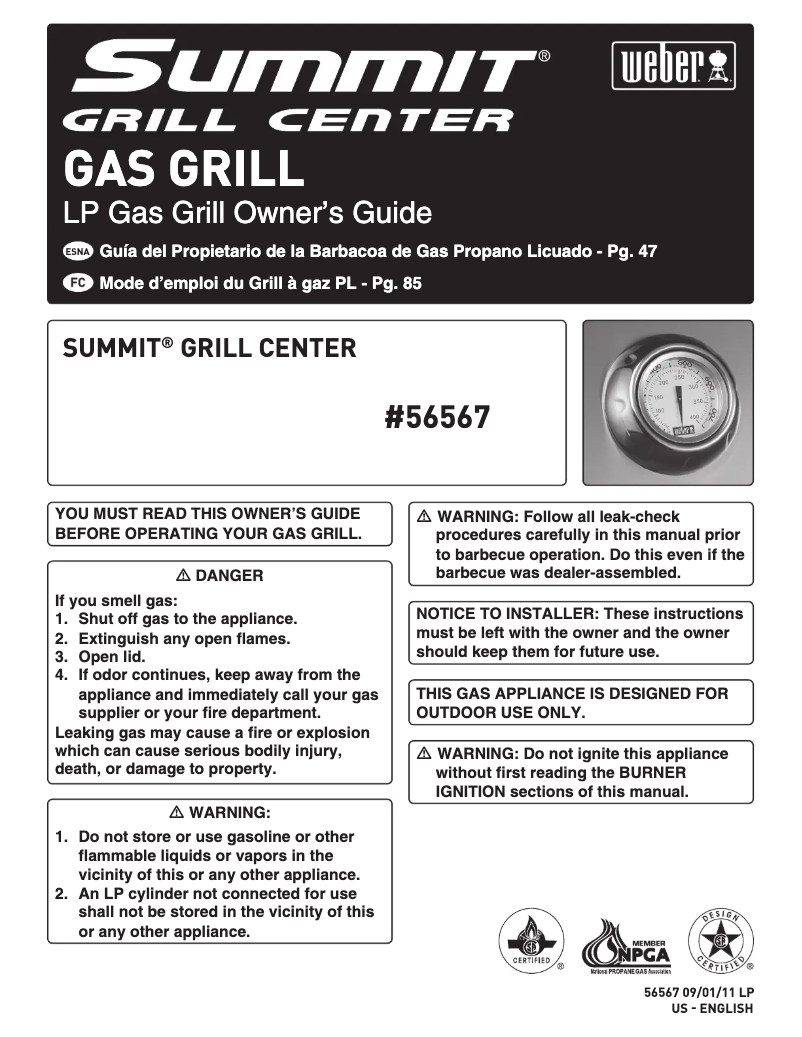 Page 1 de la notice Manuel utilisateur Weber Summit Grill Center