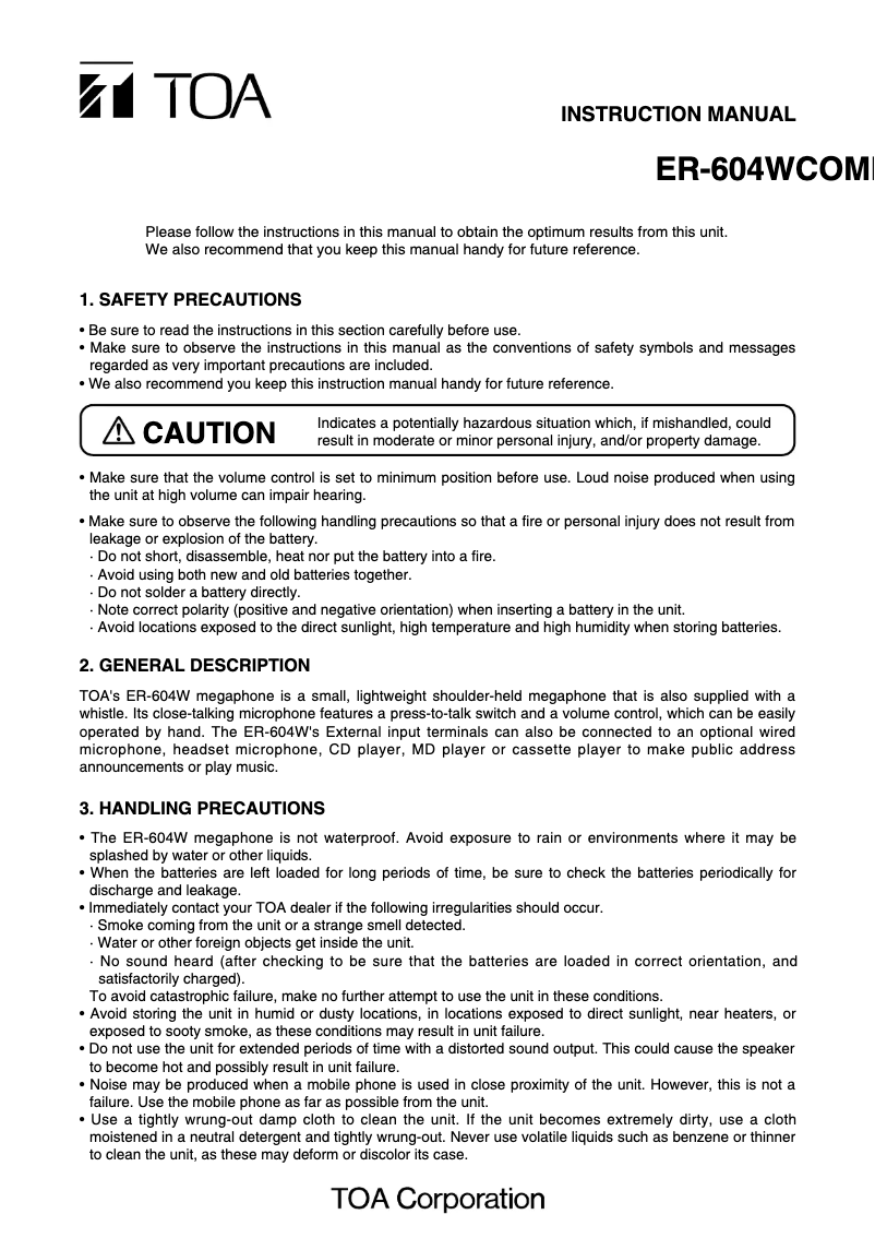 Page 1 de la notice Manuel utilisateur TOA ER-604W