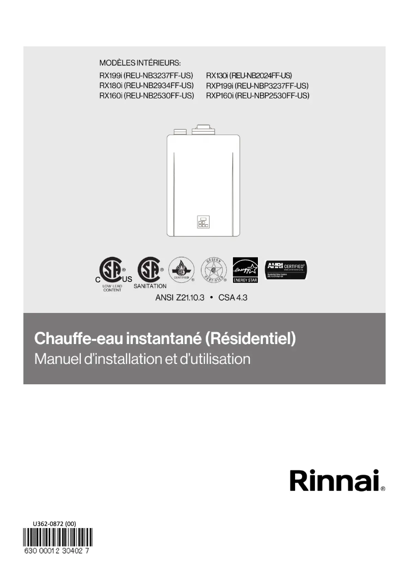 Page n°1 - Guide d'installation Rinnai RXP199iN