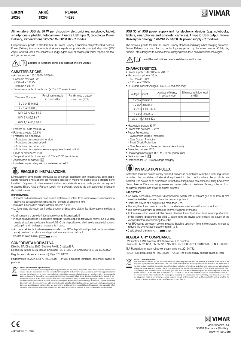 Page n°1 - Manuel utilisateur Vimar 20298.N