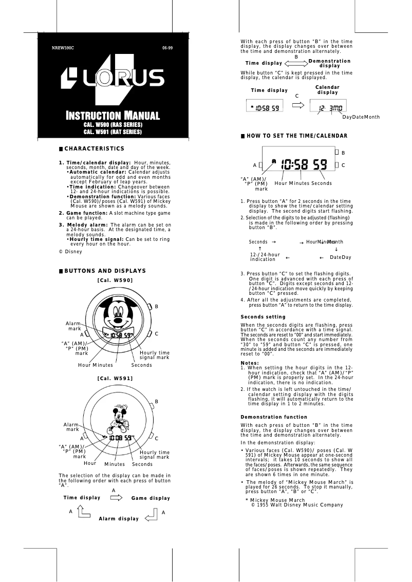 Page 1 de la notice Manuel utilisateur Lorus W590