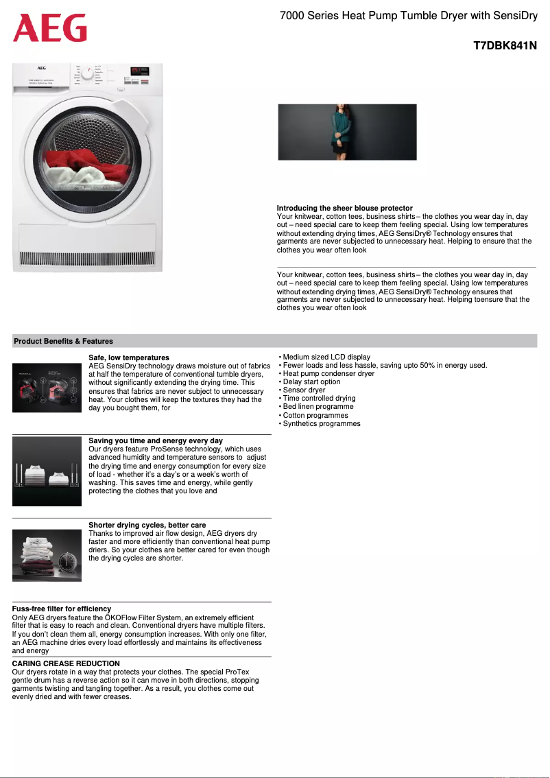 Page 1 de la notice Fiche technique AEG T7DBK841N