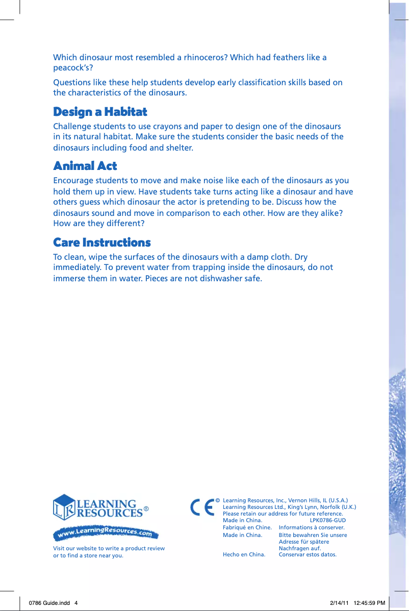 Page n°1 - Manuel utilisateur Learning Resources LER0786