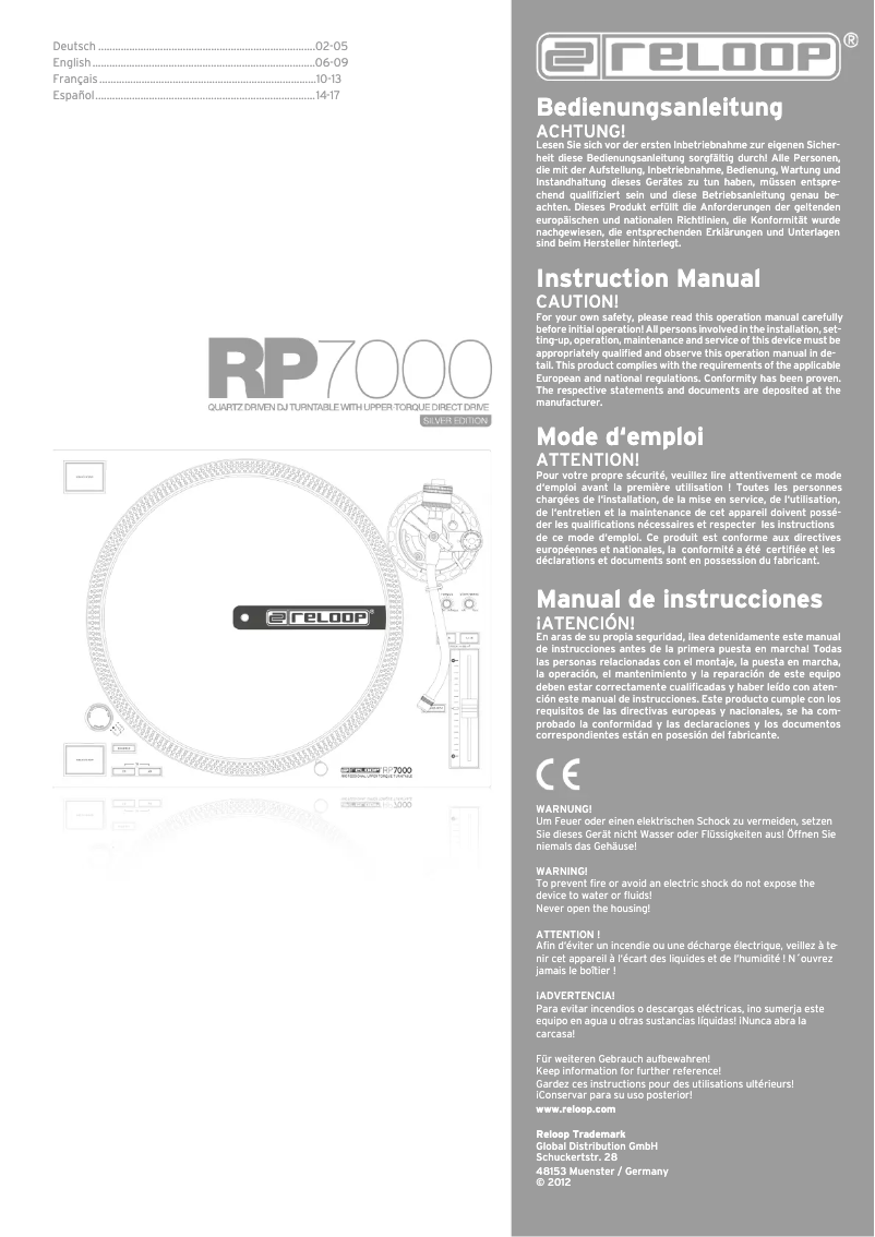 Page 1 of the manual User Manual Reloop RP-7000