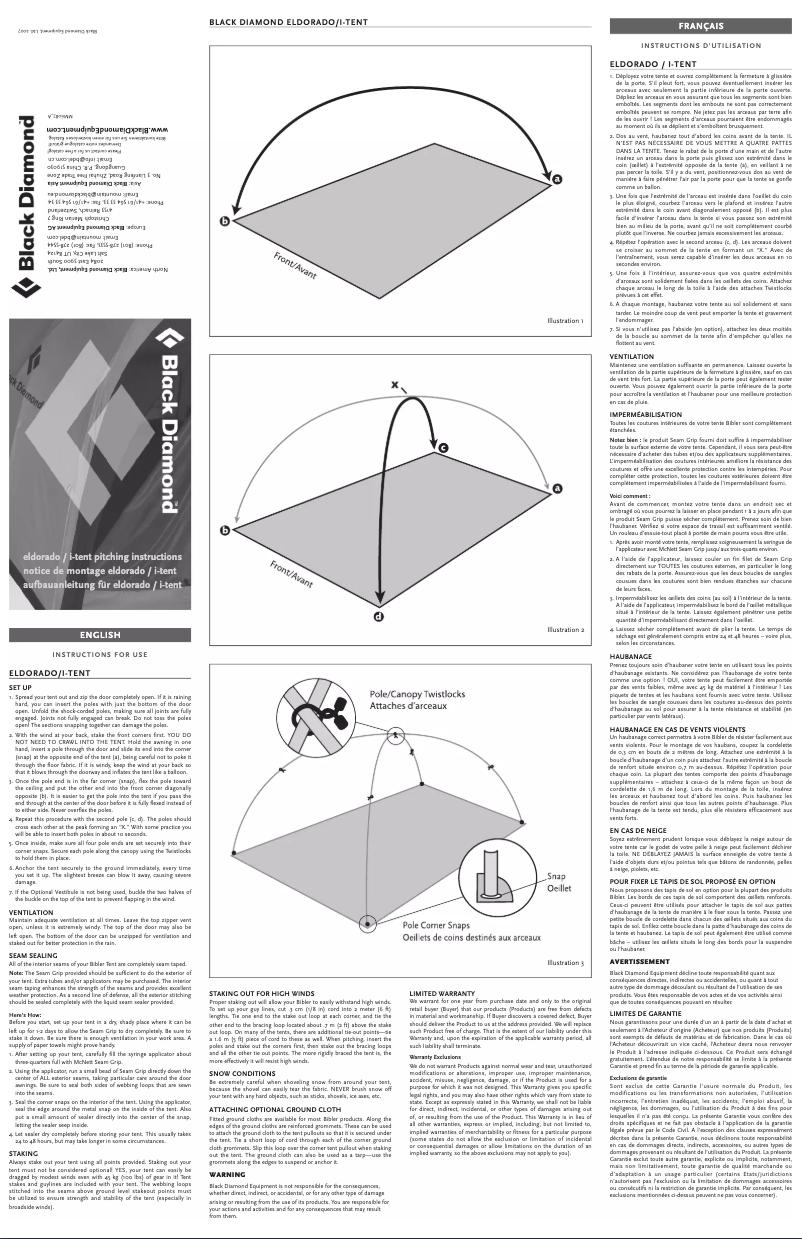 Page 1 de la notice Manuel utilisateur Black Diamond Eldorado