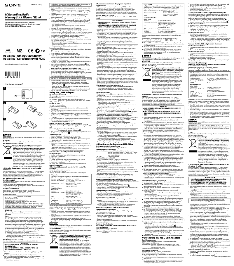 Page 1 de la notice Manuel utilisateur Sony MS-A4G