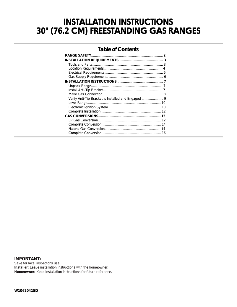 Page n°1 - Guide d'installation Amana AGR5330BAB