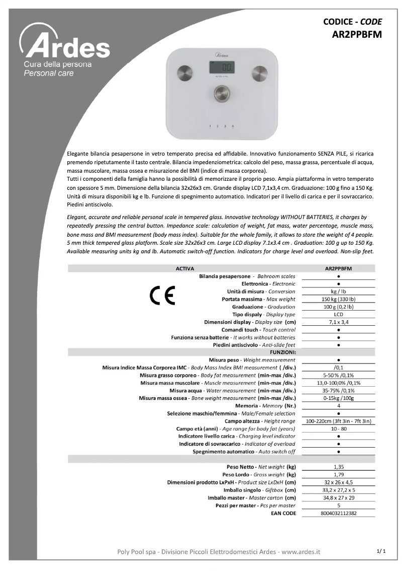 Page n°1 - Fiche technique Ardes AR2PPBFM