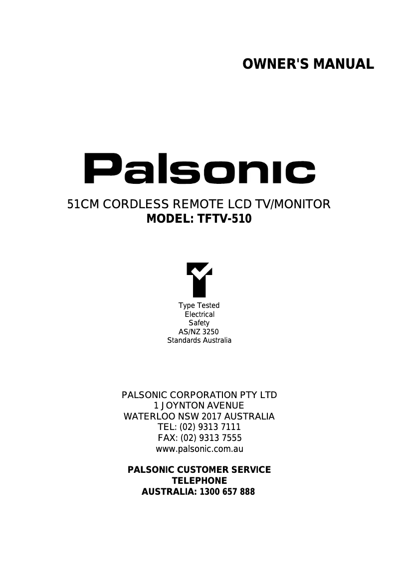 Page 1 de la notice Manuel utilisateur Palsonic TFTV510