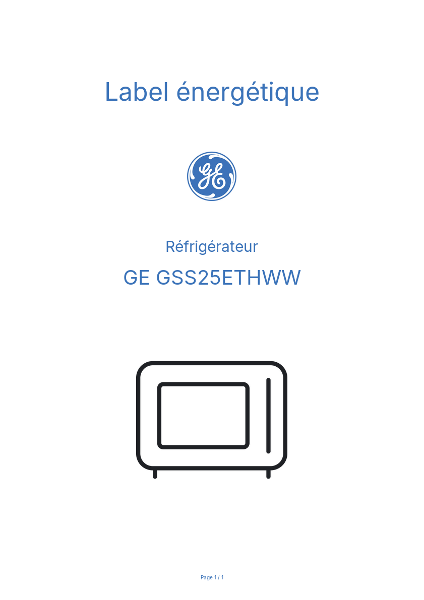 Page n°1 - Label énergétique GE GSS25ETHWW