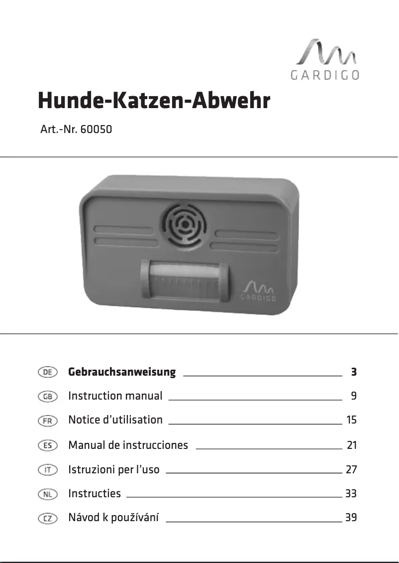 Page 1 de la notice Manuel utilisateur Gardigo 60050