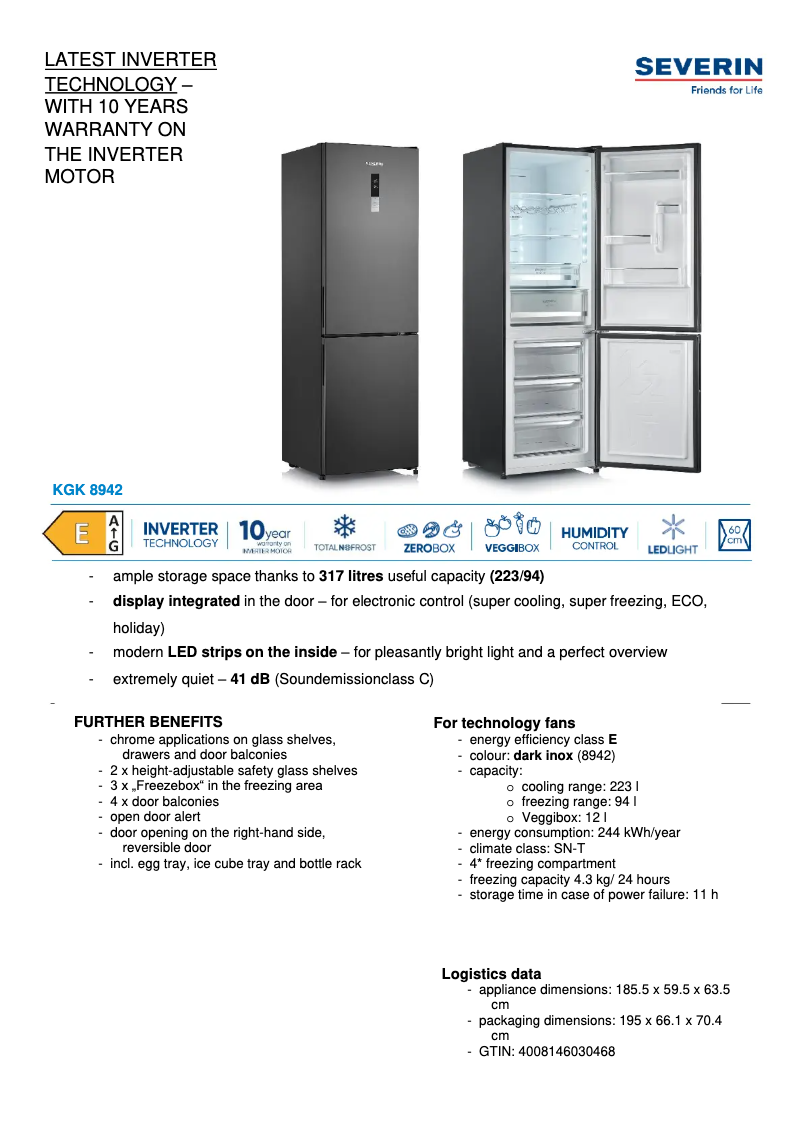 Page n°1 - Fiche technique Severin KGK 8942
