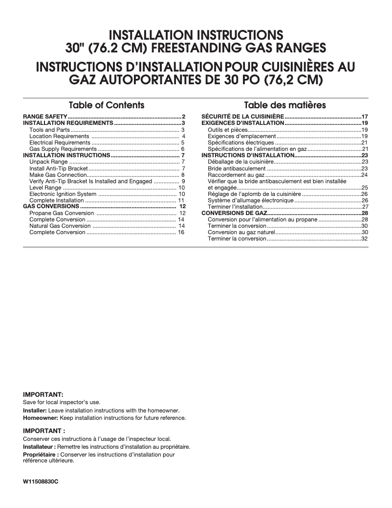 Page 1 de la notice Guide d'installation Amana AGR6303MMS